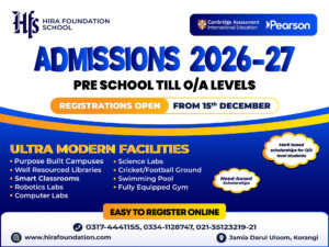 HFS Admission pre to olevel 2026-27
