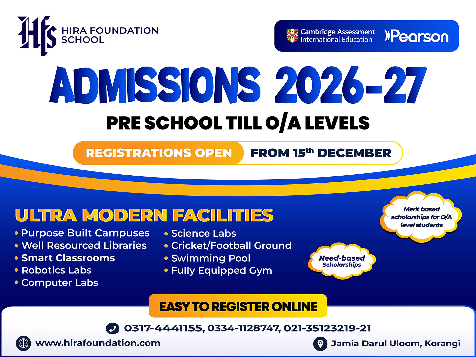 HFS Admission pre to olevel 2026-27